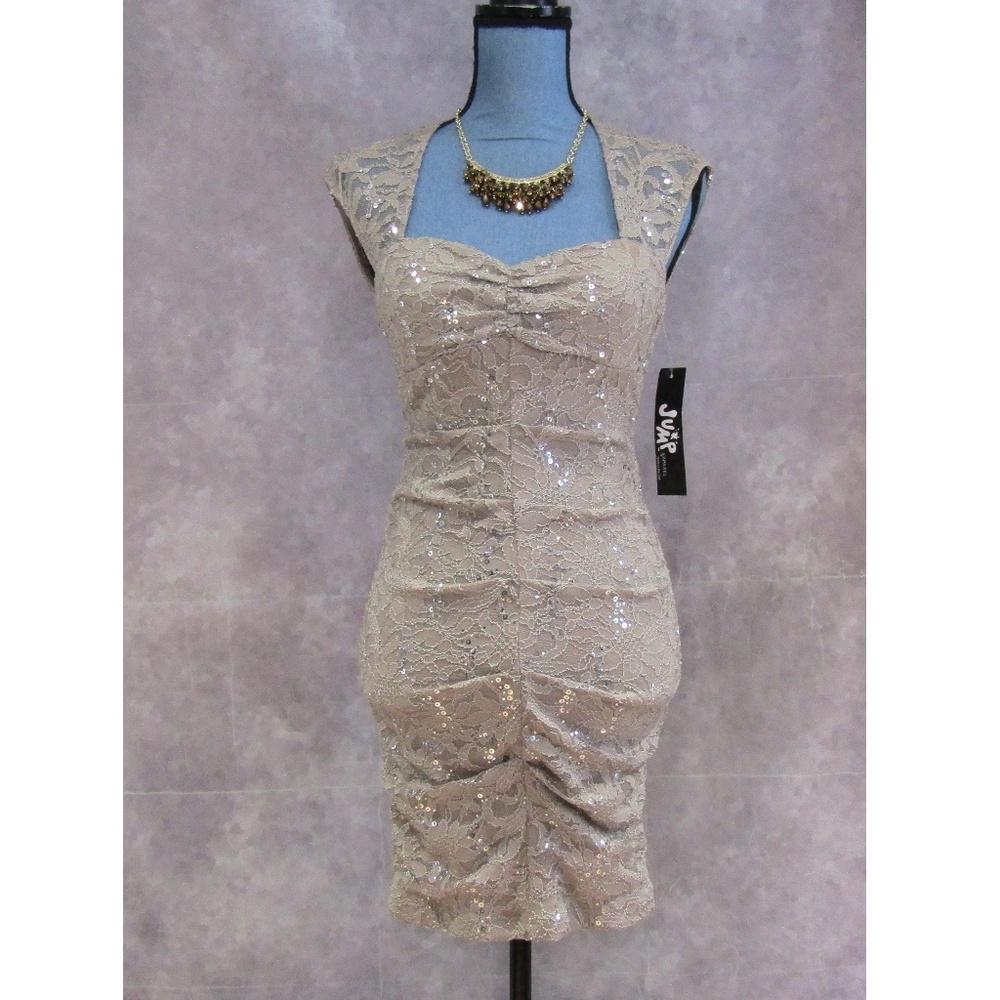 NEW Jump Apparel Taupe Tan & Silver Sequin Dress